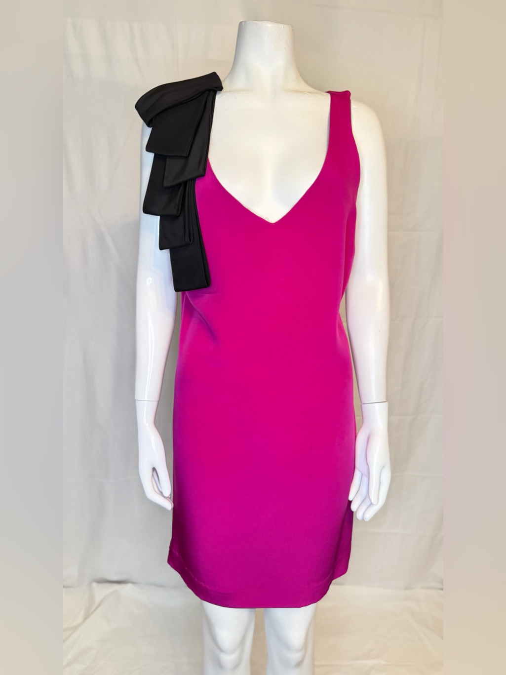 Jaygodfrey Fuchsia One-Shoulder Shift Dress With Black Bow Detail